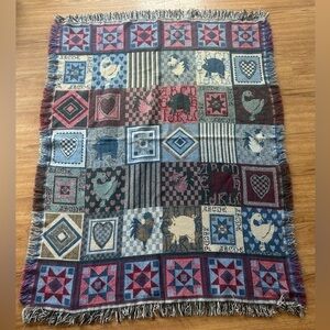 Crown Craft Vintage Country Duck, Pig, Rooster, ABC, Heart Nursery Throw Blanket